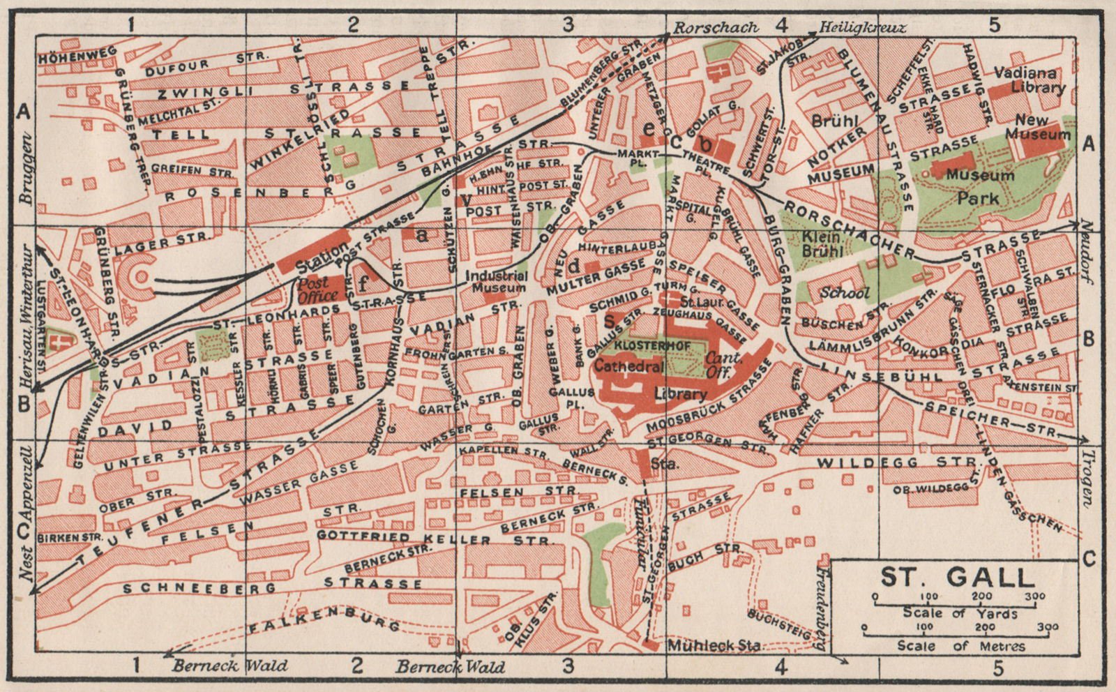 ST-GALL ST-GALLEN. Vintage town city map plan. Switzerland 1930 old